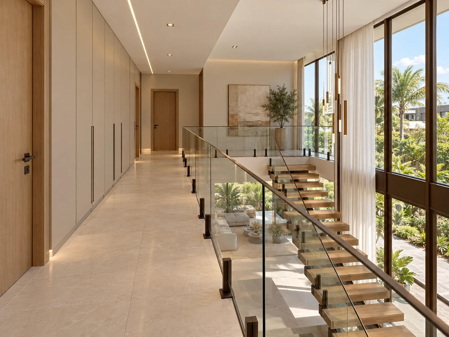 Circulação e mezanino da Casa Verticale